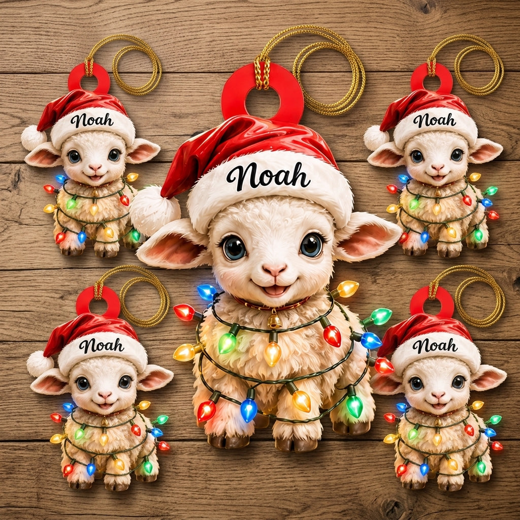 Personalized Cute Baby Goat Christmas Wood & Acrylic Ornament – Custom Name Keepsake - mockup 4