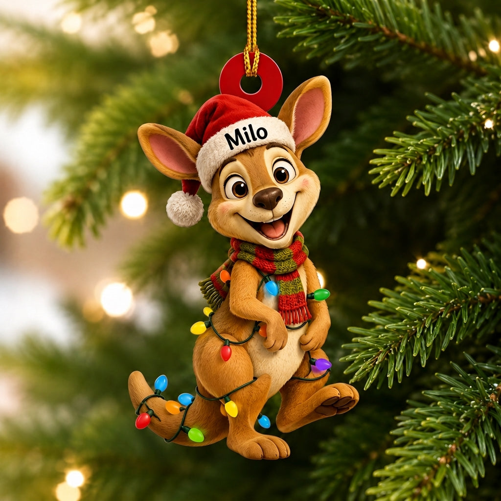 Personalized Cute Kangaroo Smile With Santa Hat Wood & Acrylic Ornament - Holiday Gift - mockup 1