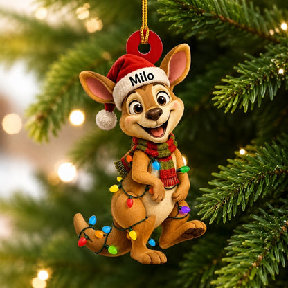 Personalized Cute Kangaroo Smile With Santa Hat Wood & Acrylic Ornament - Holiday Gift - mockup 1
