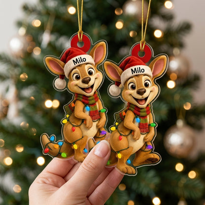 Personalized Cute Kangaroo Smile With Santa Hat Wood & Acrylic Ornament - Holiday Gift - mockup 2