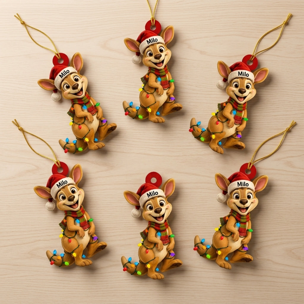 Personalized Cute Kangaroo Smile With Santa Hat Wood & Acrylic Ornament - Holiday Gift - mockup 4