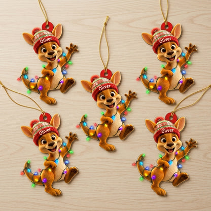 Personalized Cool Kangaroo Smiling with Beanie Wood & Acrylic Ornament - Custom Kids Gift - mockup 4