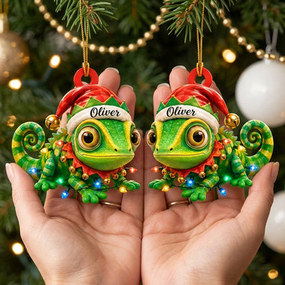 Personalized Chameleon Christmas Reptile Lover Gift Wood & Acrylic Ornament – Holiday Keepsake - mockup 2