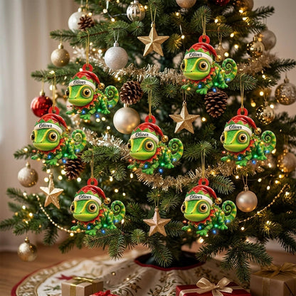 Personalized Chameleon Christmas Reptile Lover Gift Wood & Acrylic Ornament – Holiday Keepsake - mockup 3