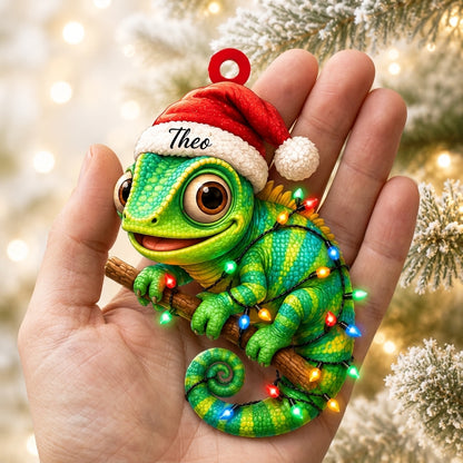 Personalized Cute Gecko Lizard Christmas Wood & Acrylic Ornament - Holiday Keepsake - mockup 2