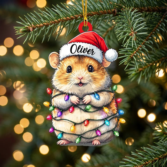 Personalized Hamster in Christmas Lights Wood & Acrylic Ornament – Gift for Pet Lovers - mockup 1