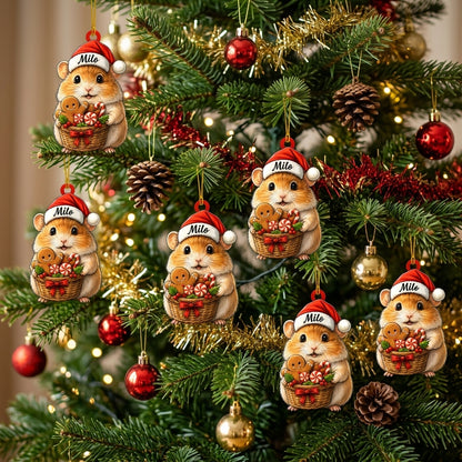 Personalized Hamster with Christmas Candy Basket Wood & Acrylic Ornament - Cute Kids Gift - mockup 3
