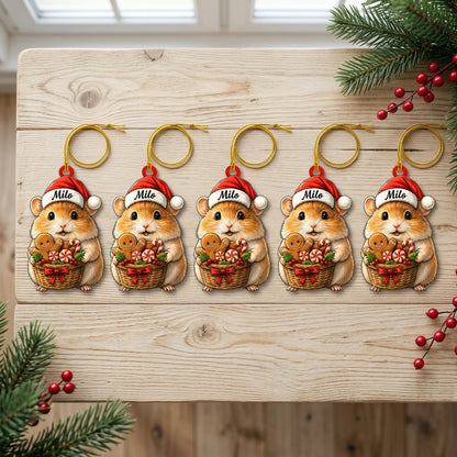 Personalized Hamster with Christmas Candy Basket Wood & Acrylic Ornament - Cute Kids Gift - mockup 4