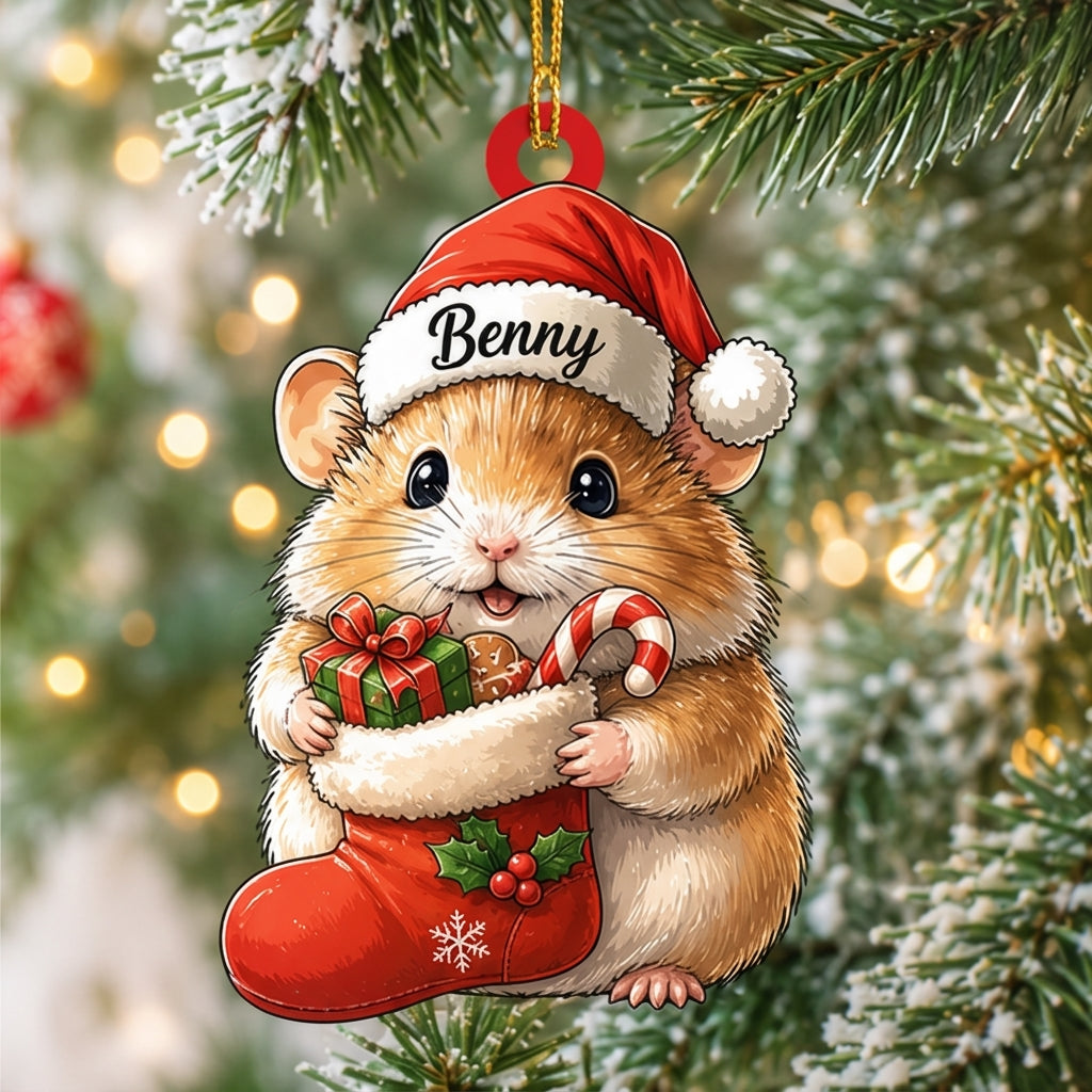 Personalized Cute Hamster in Stocking Wood & Acrylic Ornament – Cool Hamster Christmas Gift for Kids - mockup 1