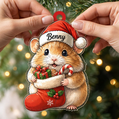Personalized Cute Hamster in Stocking Wood & Acrylic Ornament – Cool Hamster Christmas Gift for Kids - mockup 2