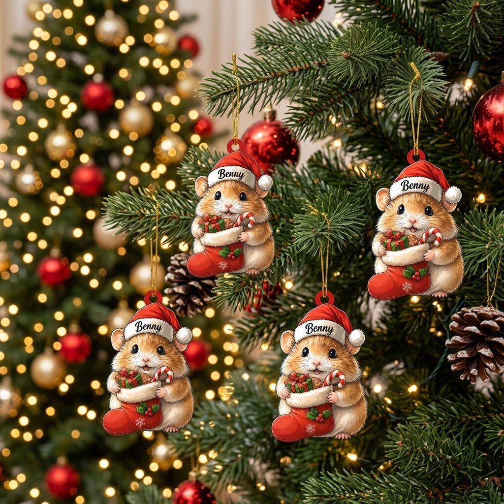 Personalized Cute Hamster in Stocking Wood & Acrylic Ornament – Cool Hamster Christmas Gift for Kids - mockup 3