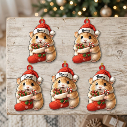 Personalized Cute Hamster in Stocking Wood & Acrylic Ornament – Cool Hamster Christmas Gift for Kids - mockup 4