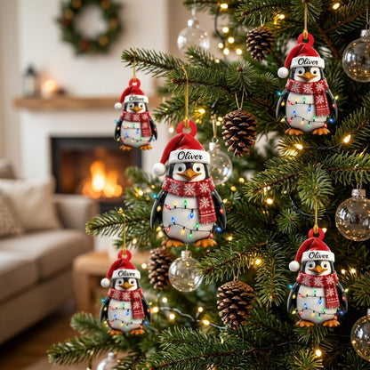 Personalized Cute Penguin Christmas Wood & Acrylic Ornament – Gift for Kids - mockup 3