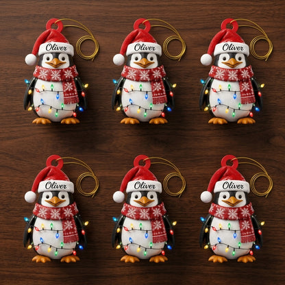 Personalized Cute Penguin Christmas Wood & Acrylic Ornament – Gift for Kids - mockup 4