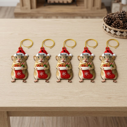 Personalized Cute Rat with Christmas Stocking Wood & Acrylic Ornament – Pet Keepsake Gift - mockup 4