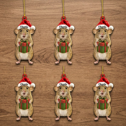 Personalized Cool Rat Holding Christmas Gift Box Wood & Acrylic Ornament – Animal Lover Gift - mockup 4