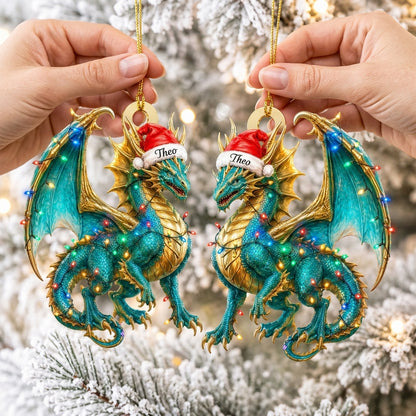 Personalized Blue Dragon Holiday Christmas Wood & Acrylic Ornament – Festive Mythical Gift - mockup 2