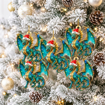 Personalized Blue Dragon Holiday Christmas Wood & Acrylic Ornament – Festive Mythical Gift - mockup 3