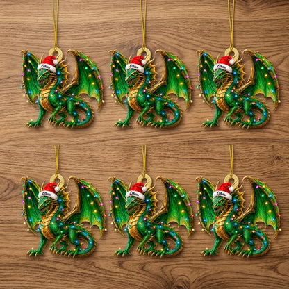 Personalized Green Dragon Holiday Christmas Wood & Acrylic Ornament - Mythical Creature Gift - mockup 4