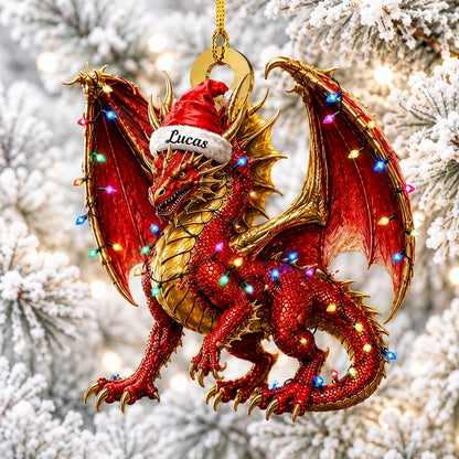Personalized Red Dragon with Christmas Led Lights Wood & Acrylic Ornament – Custom Holiday Gift - mockup 1