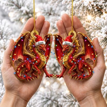 Personalized Red Dragon with Christmas Led Lights Wood & Acrylic Ornament – Custom Holiday Gift - mockup 2