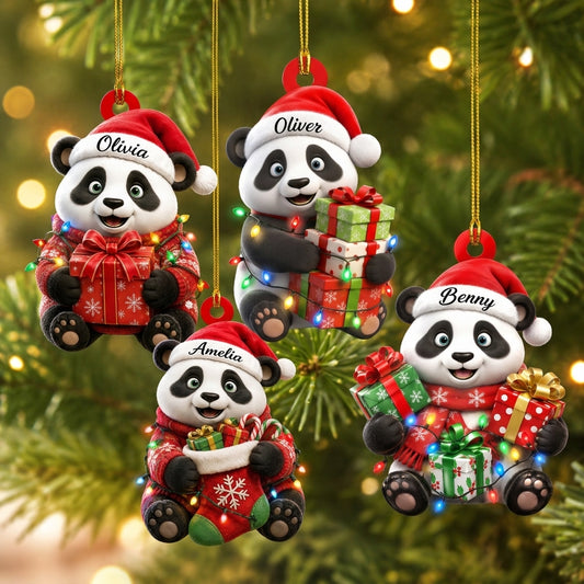 Personalized Panda in Christmas Sweater Wood & Acrylic Ornament – Cute Holiday Keepsake - mockup 1