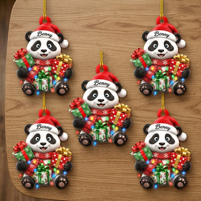 Personalized Cute Panda Gift Box Wood & Acrylic Ornament – Festive Animal Keepsake - mockup 4