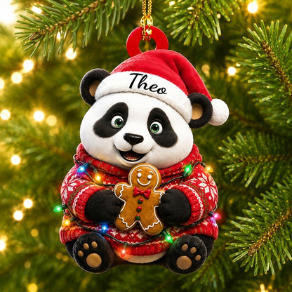 Personalized Christmas Panda with Gingerbread Wood & Acrylic Ornament – Gift for Animal Lovers - mockup 1