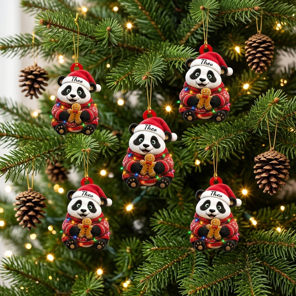 Personalized Christmas Panda with Gingerbread Wood & Acrylic Ornament – Gift for Animal Lovers - mockup 3