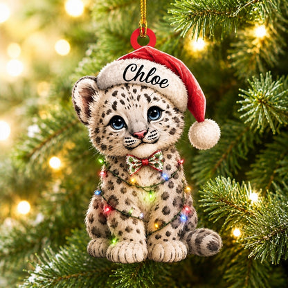 Personalized Cool Cheetah Leopard Christmas Wood & Acrylic Ornament - Cute Cub Gift - mockup 1