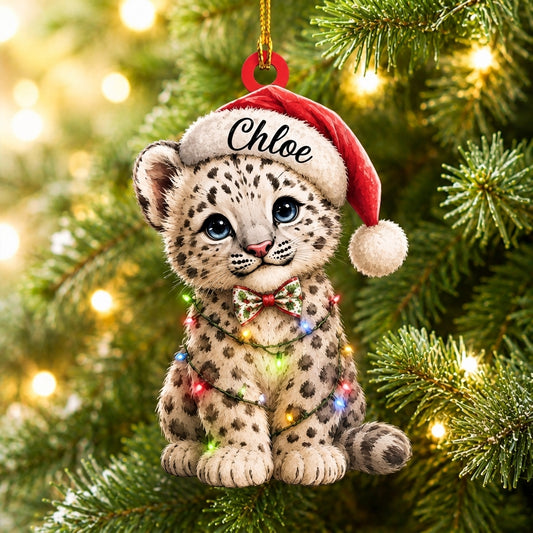 Personalized Cool Cheetah Leopard Christmas Wood & Acrylic Ornament - Cute Cub Gift - mockup 1