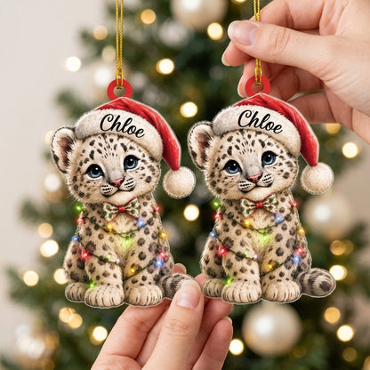 Personalized Cool Cheetah Leopard Christmas Wood & Acrylic Ornament - Cute Cub Gift - mockup 2