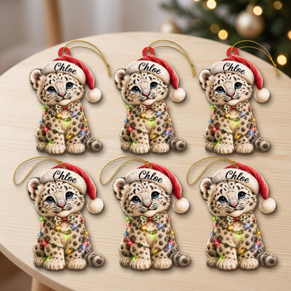 Personalized Cool Cheetah Leopard Christmas Wood & Acrylic Ornament - Cute Cub Gift - mockup 4