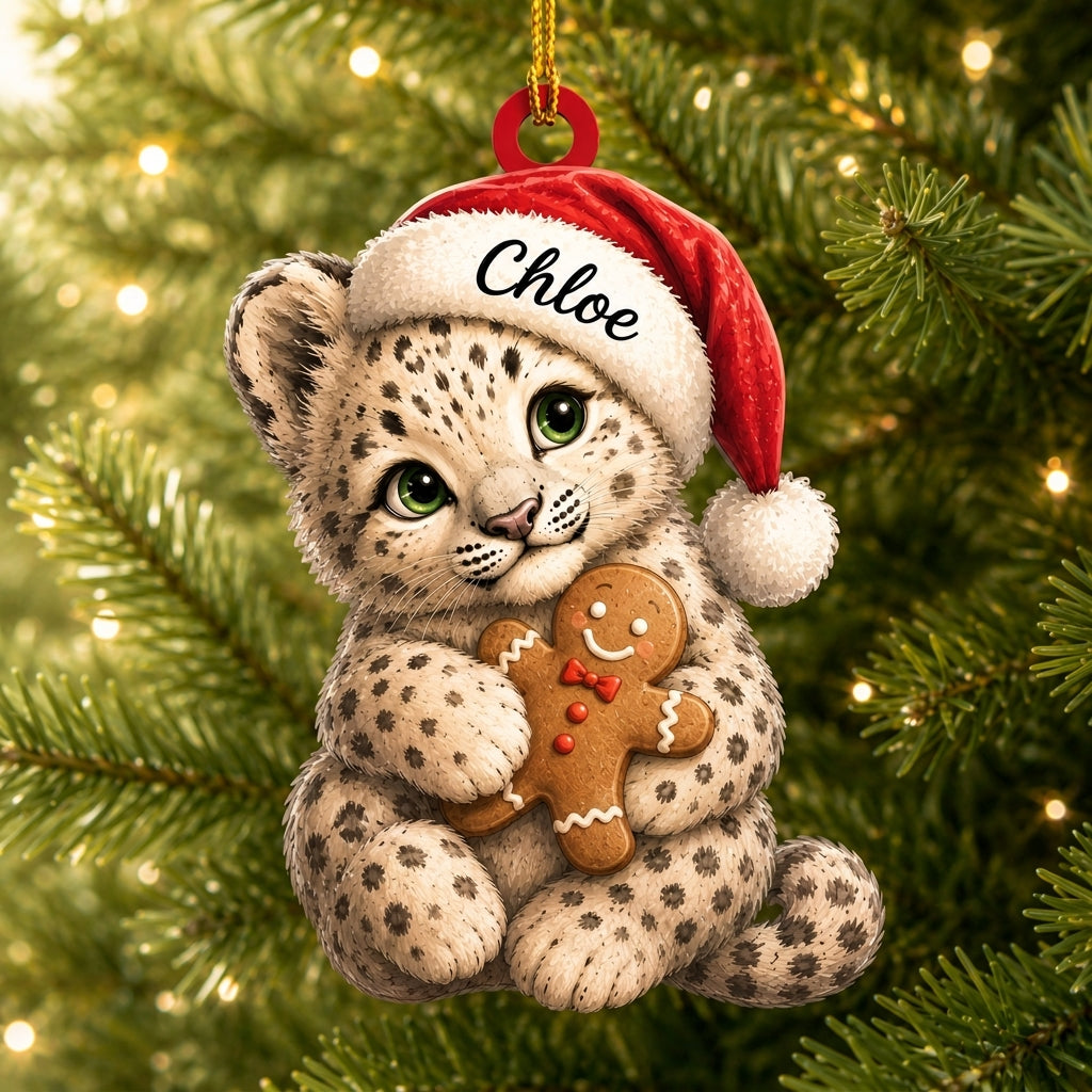 Personalized Christmas Cheetah with Santa Hat Wood & Acrylic Ornament - Wildlife Keepsake - mockup 1