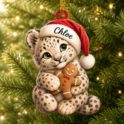 Personalized Christmas Cheetah with Santa Hat Wood & Acrylic Ornament - Wildlife Keepsake - mockup 1