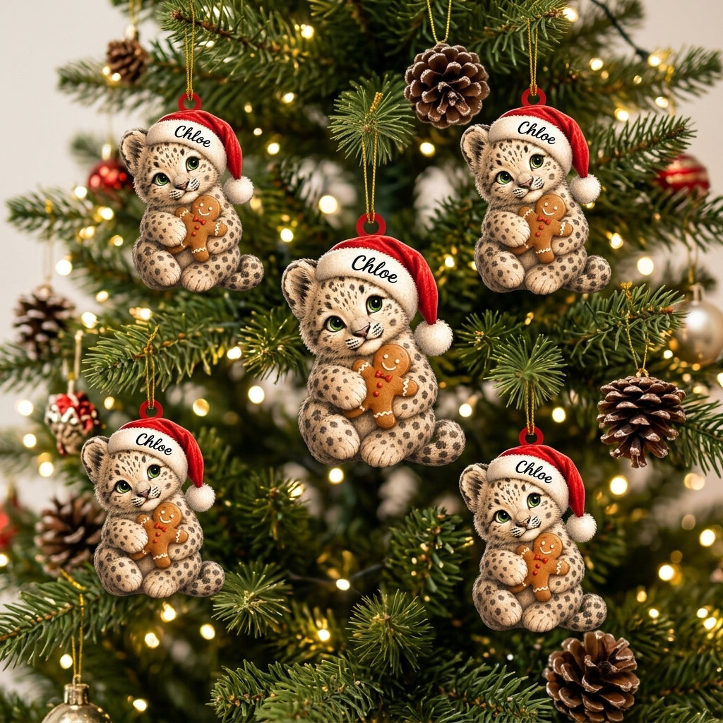 Personalized Christmas Cheetah with Santa Hat Wood & Acrylic Ornament - Wildlife Keepsake - mockup 3