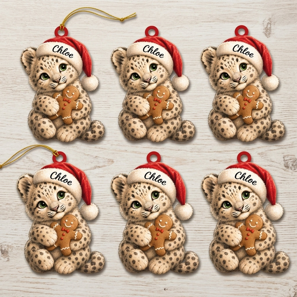 Personalized Christmas Cheetah with Santa Hat Wood & Acrylic Ornament - Wildlife Keepsake - mockup 4