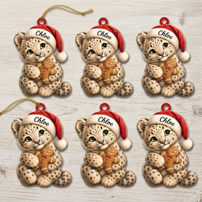 Personalized Christmas Cheetah with Santa Hat Wood & Acrylic Ornament - Wildlife Keepsake - mockup 4