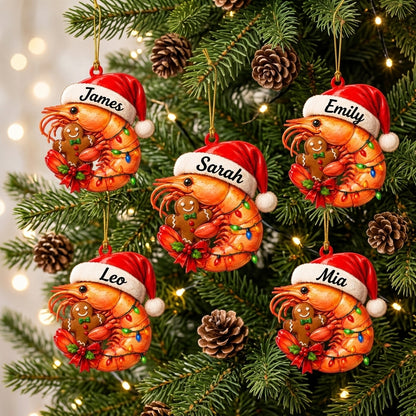 Personalized Shrimp with Gingerbread Christmas Keepsake Wood & Acrylic Ornament – Gift for Kids - mockup 3