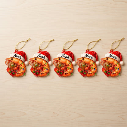 Personalized Shrimp with Gingerbread Christmas Keepsake Wood & Acrylic Ornament – Gift for Kids - mockup 4