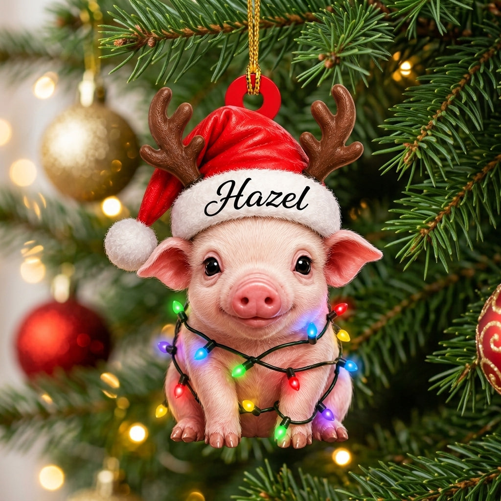 Personalized Cute Smile Pig Christmas Wood & Acrylic Ornament – Custom Holiday Gift - mockup 1