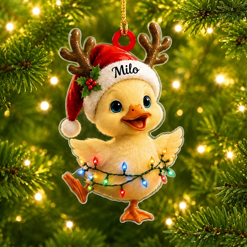 Personalized Cute Duck Xmas Wood & Acrylic Ornament – Custom Name Holiday Gift - mockup 1