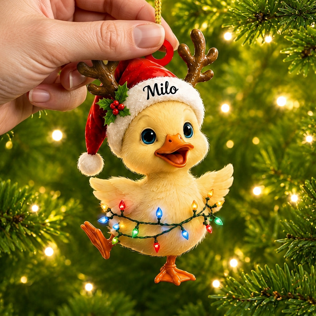 Personalized Cute Duck Xmas Wood & Acrylic Ornament – Custom Name Holiday Gift - mockup 2