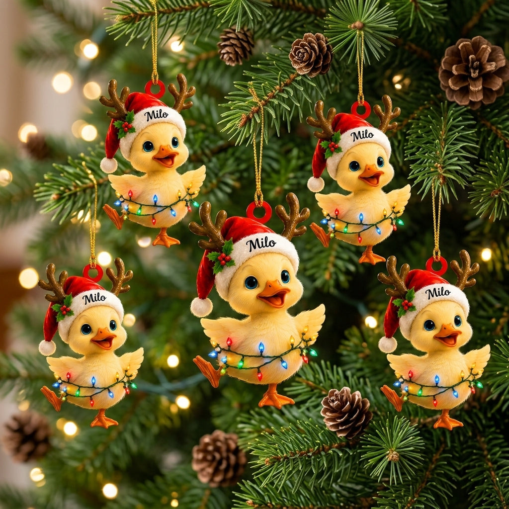 Personalized Cute Duck Xmas Wood & Acrylic Ornament – Custom Name Holiday Gift - mockup 3