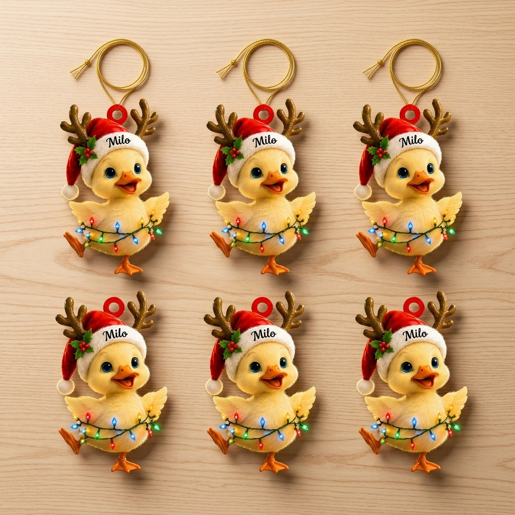 Personalized Cute Duck Xmas Wood & Acrylic Ornament – Custom Name Holiday Gift - mockup 4