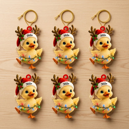 Personalized Cute Duck Xmas Wood & Acrylic Ornament – Custom Name Holiday Gift - mockup 4