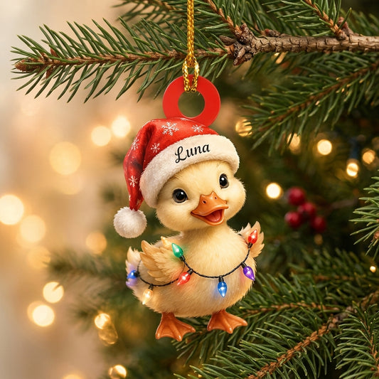 Personalized Cool Duck with Santa Hat Christmas Wood & Acrylic Ornament – Holiday Gift - mockup 1