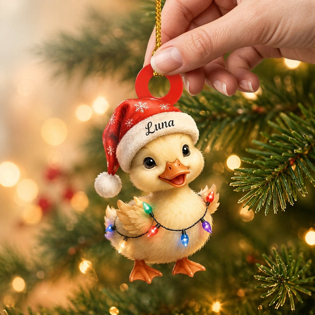 Personalized Cool Duck with Santa Hat Christmas Wood & Acrylic Ornament – Holiday Gift - mockup 2