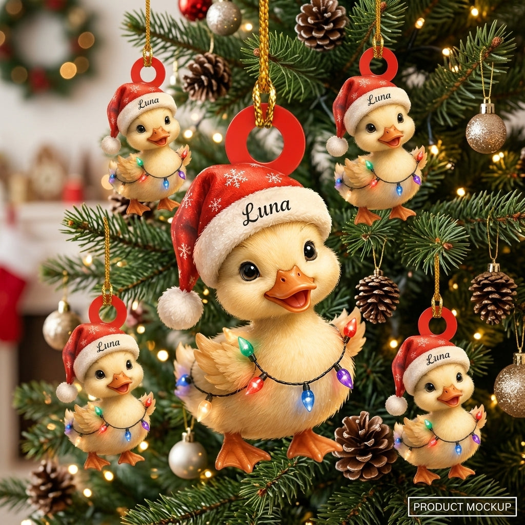 Personalized Cool Duck with Santa Hat Christmas Wood & Acrylic Ornament – Holiday Gift - mockup 3