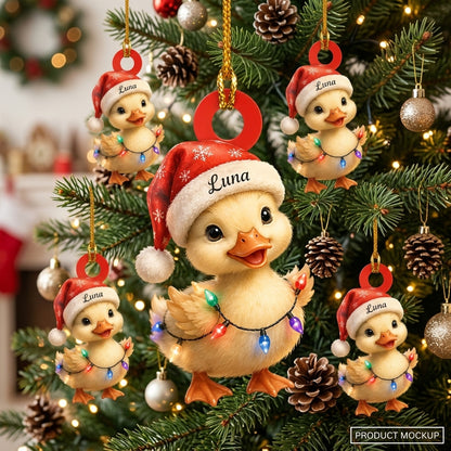 Personalized Cool Duck with Santa Hat Christmas Wood & Acrylic Ornament – Holiday Gift - mockup 3